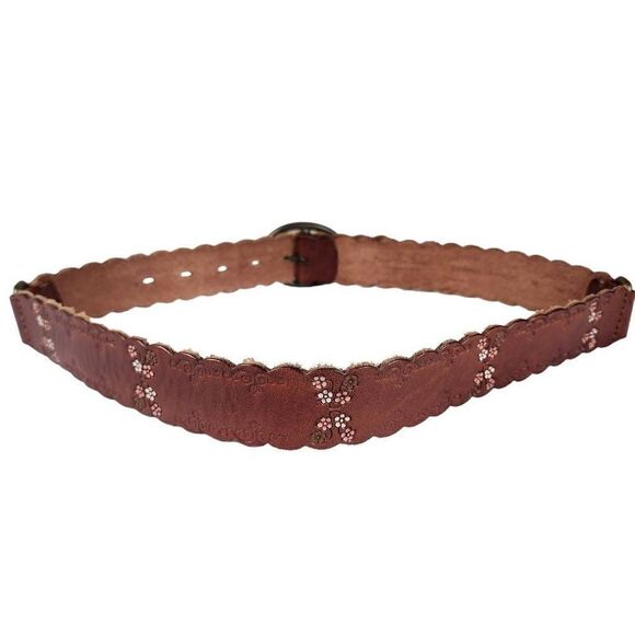 Amanda Smith- Women’s Brown Tooled Floral Leather Belt, Size M - Picture 6 of 11
